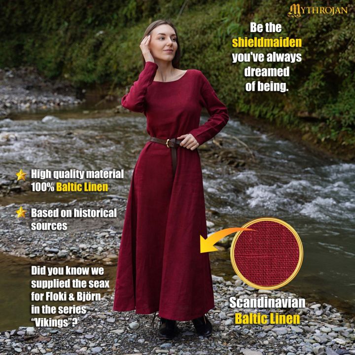 Viking dress Helga made of linen wine red 3