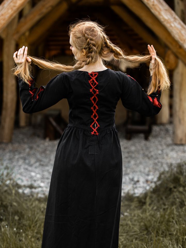 Medieval cotton dress black-red 3