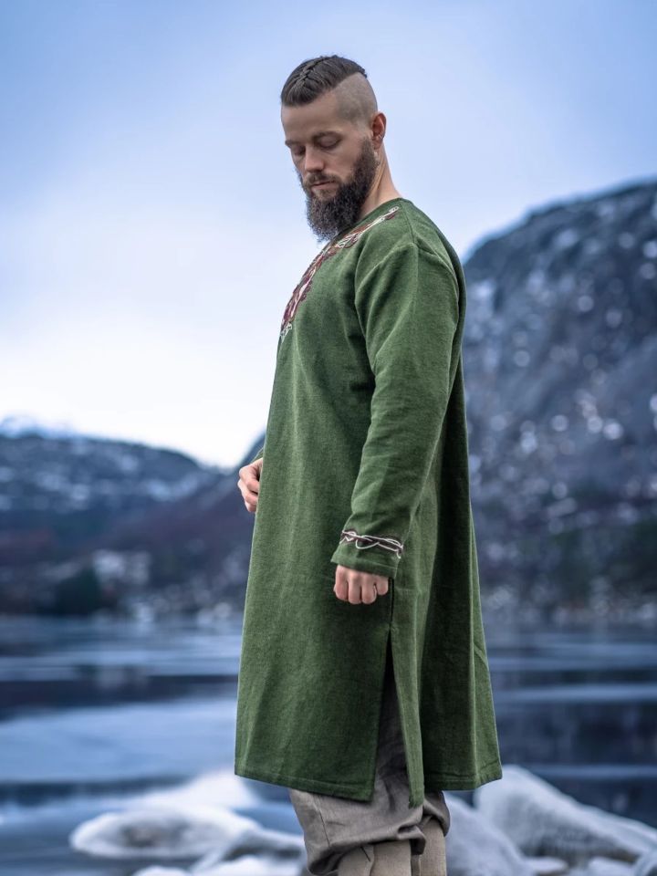 Viking tunic Snorri with embroidery red-orange L 3