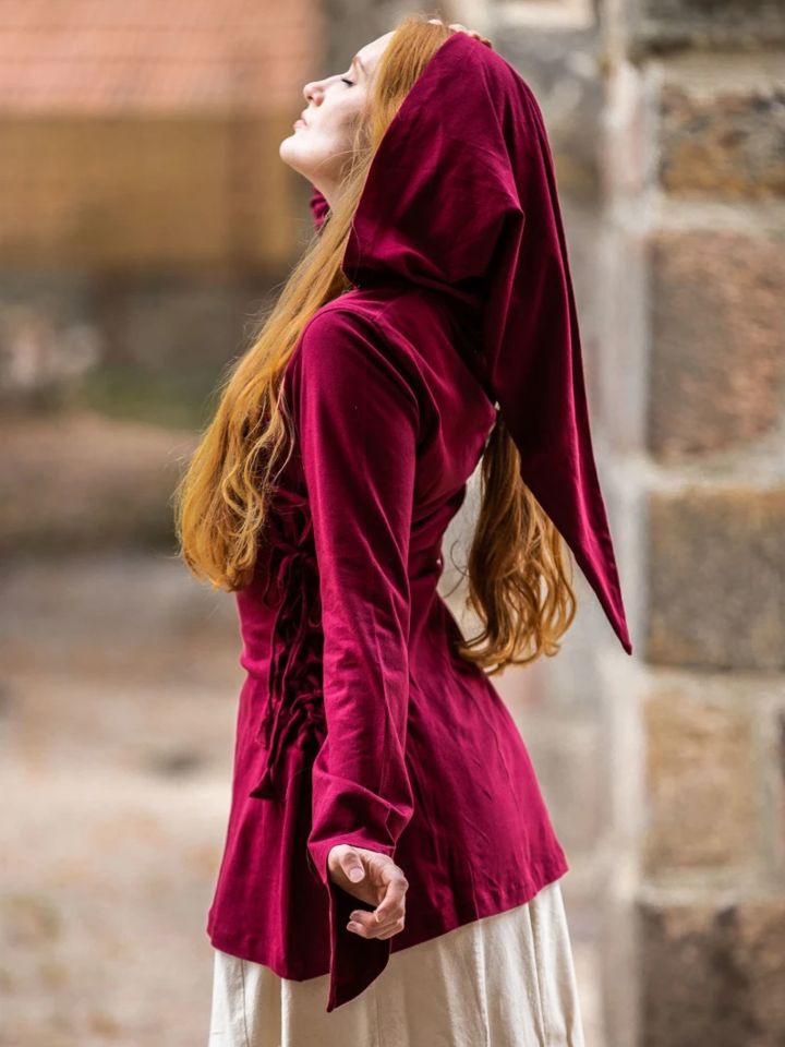 Blouse with pointed hood bordeaux red S 3