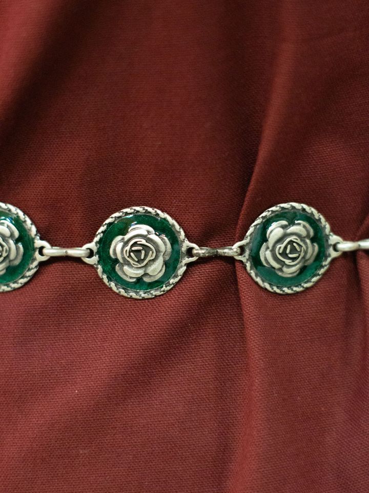 Chain belt with antique silver rose pattern 3