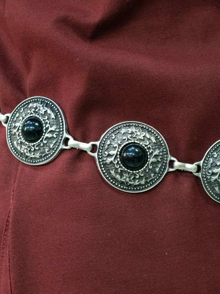 Chain belt with black stones in antique silver 3