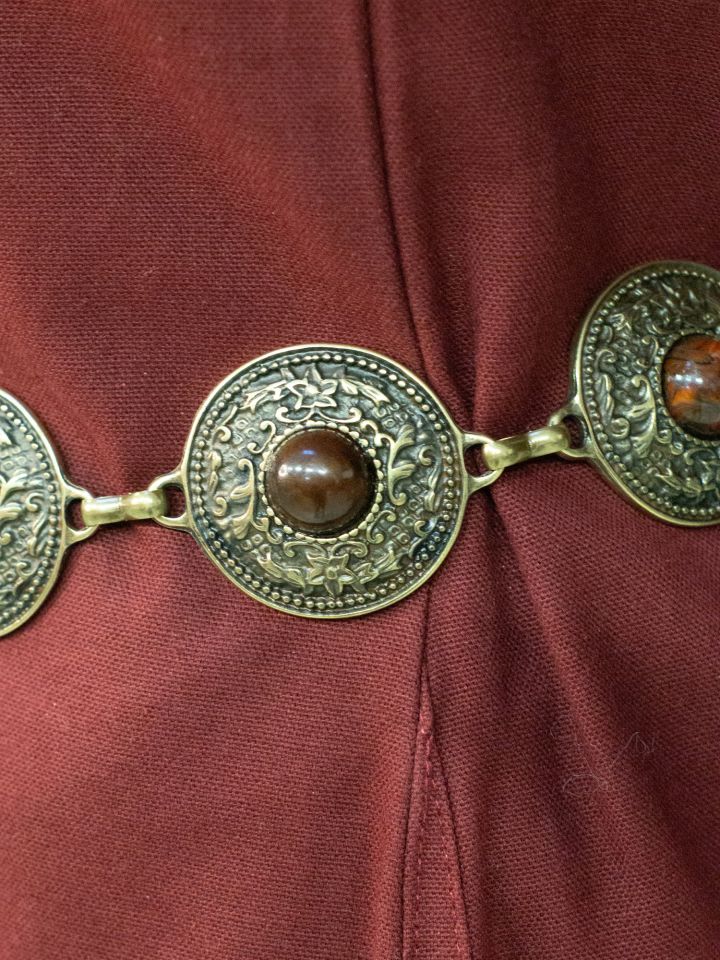Chain belt with ornaments and brown stone antique brass 3