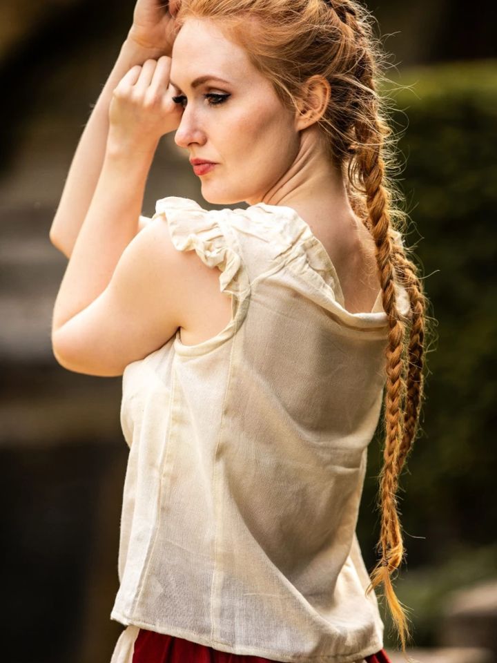sleeveless summer blouse with natural shoulder ruffle 3