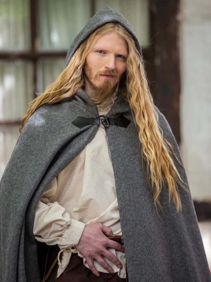 Wool cape with dragon clasp gray 130 cm 3