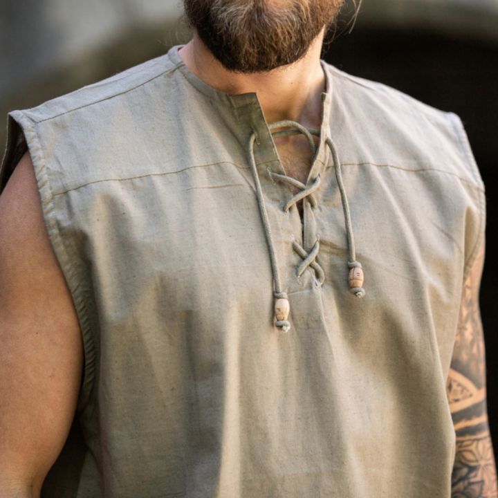 Sleeveless shirt without collar hemp M 4