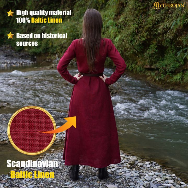 Viking dress Helga made of linen wine red 4
