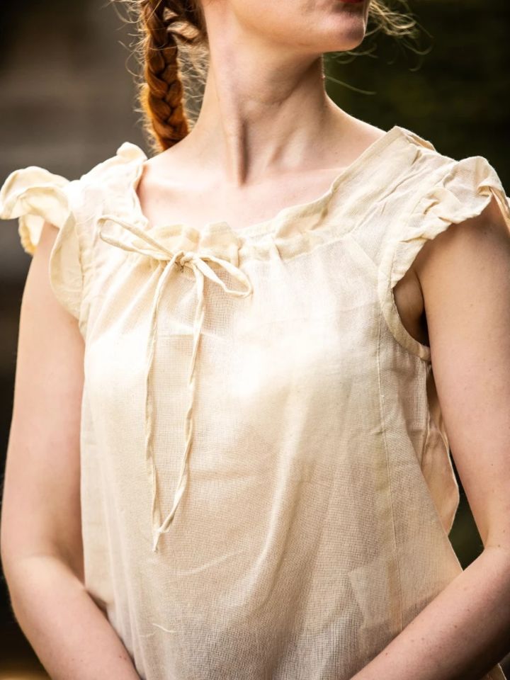 sleeveless summer blouse with natural shoulder ruffle 4