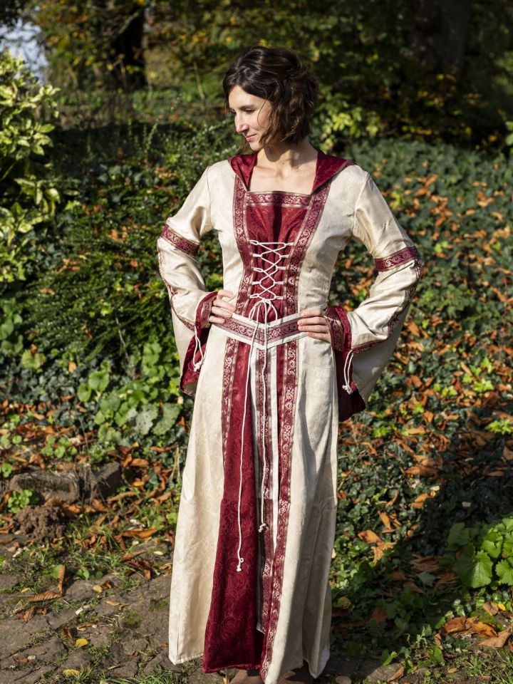 Noble hooded dress with belt bordeaux-nature 5