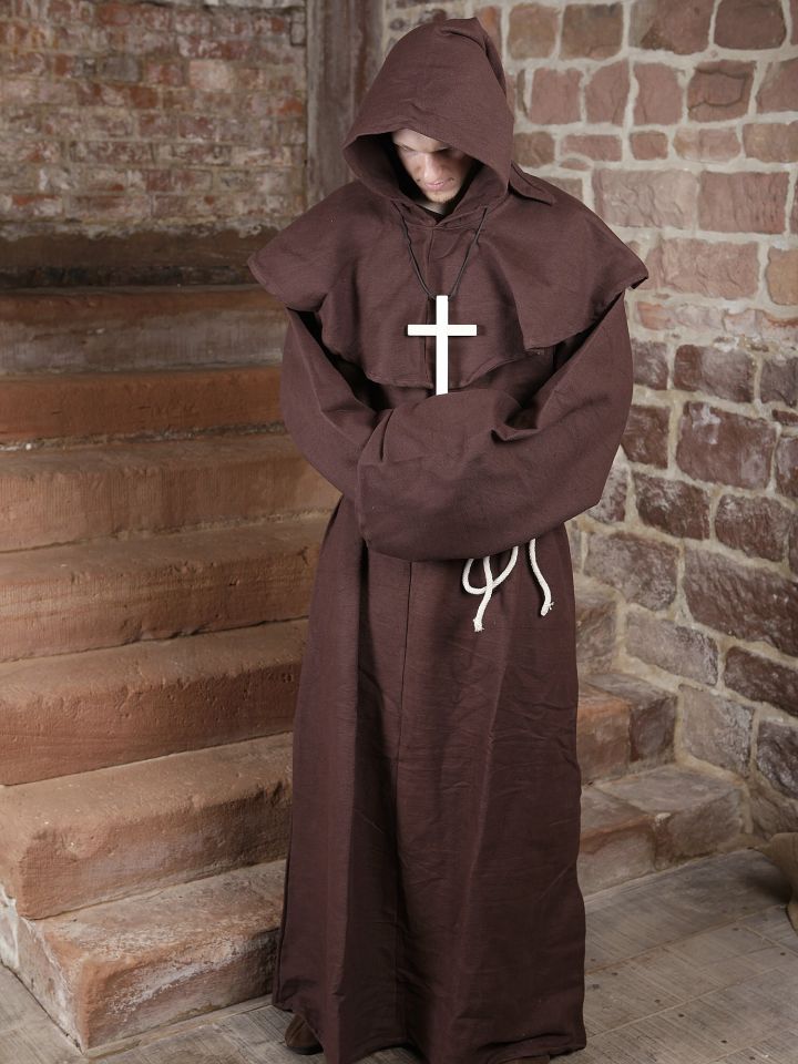 Monk's cowl (with hood and rope) brown 3