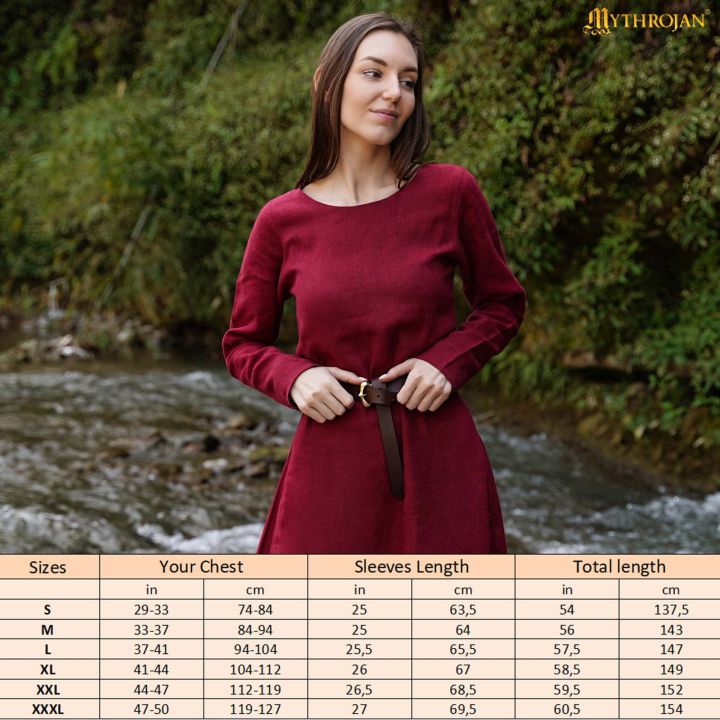 Viking dress Helga made of linen wine red 6