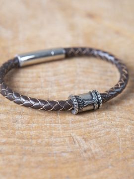 Brown leather bracelet with "Irminsul" Viking bead small