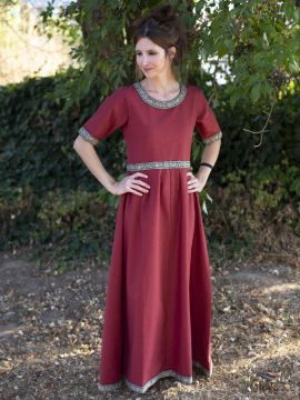 Short sleeve dress with red border M